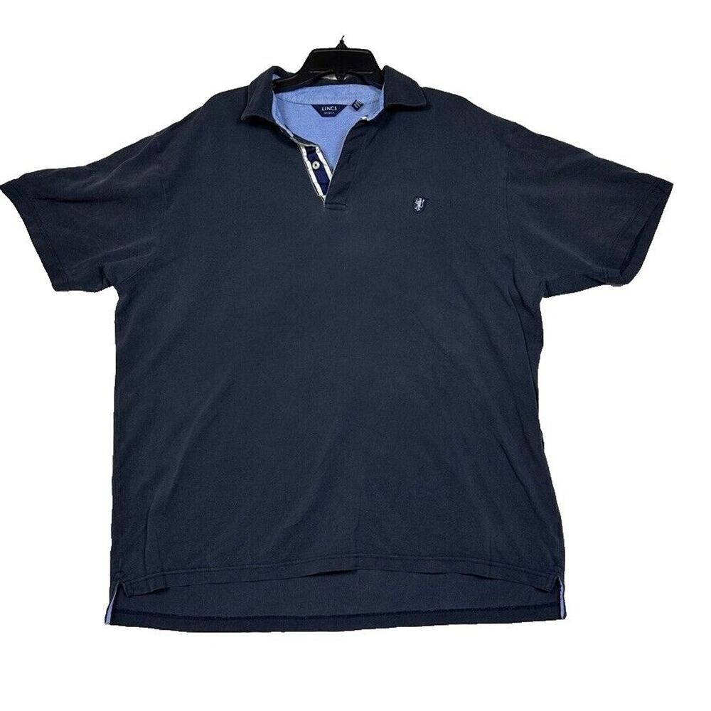 Lincs DC Co Shirt Mens XXL Navy Blue Polo Short Sleeve Lion Logo 2 Button